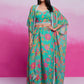 Fabulous Turquoise Georgette Western Wear Crop Top Skirt With Shrug