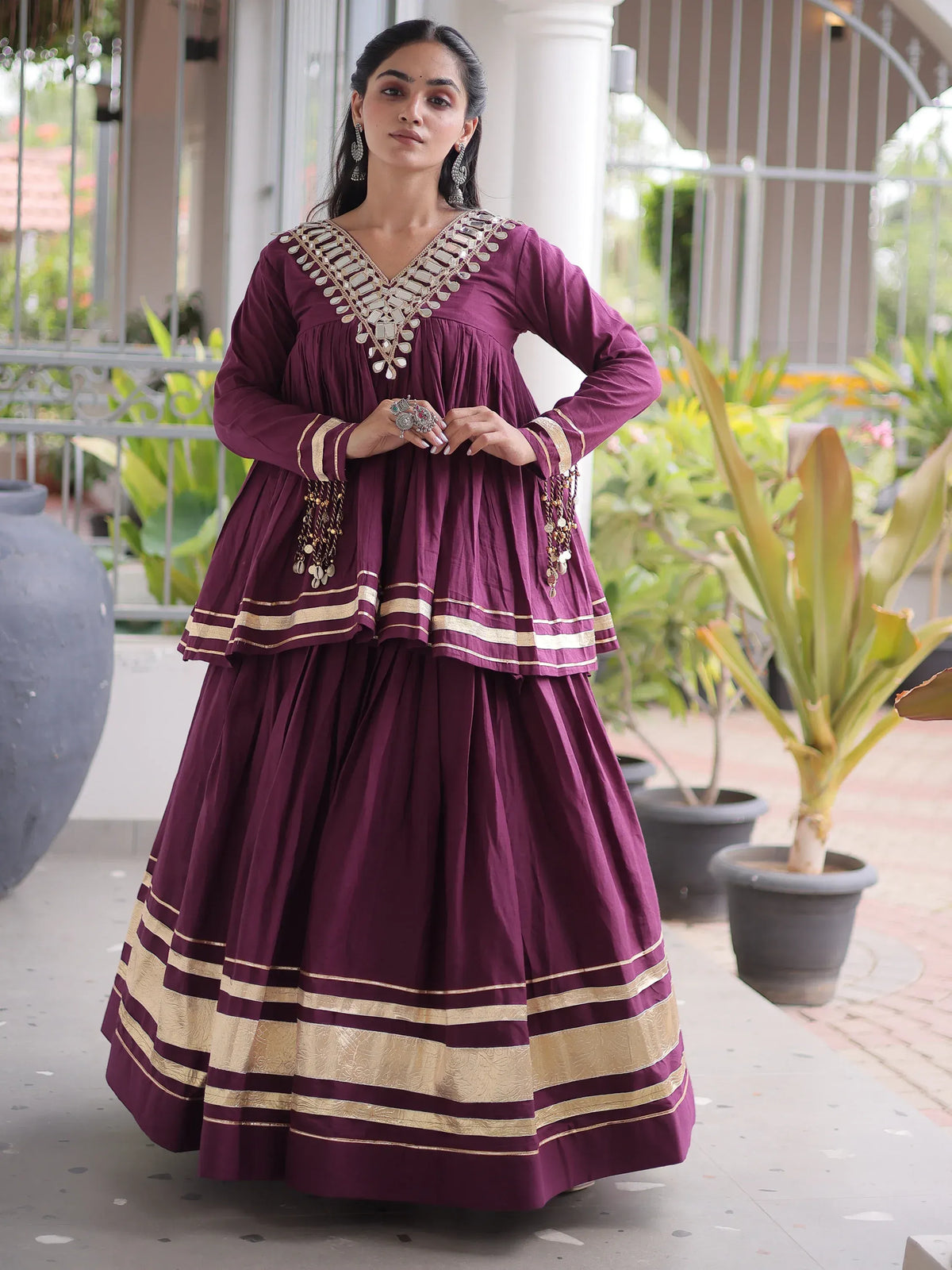 Green Gota-Laced Navratri Wear Lehenga With Peplum Top
