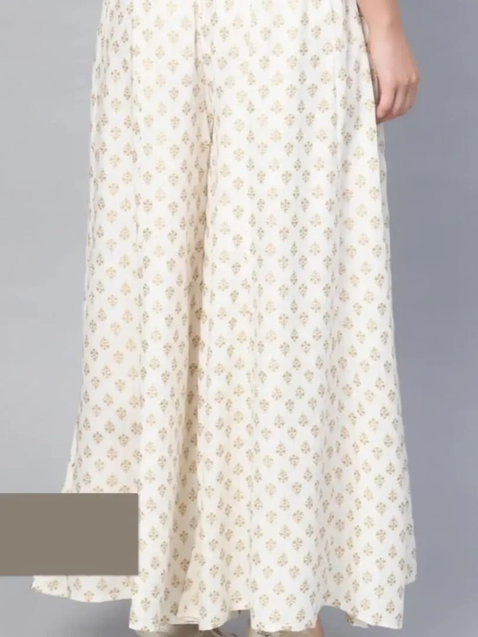 White Ethnic Motif Printed Rayon Flared Women Palazzo With One Pocket