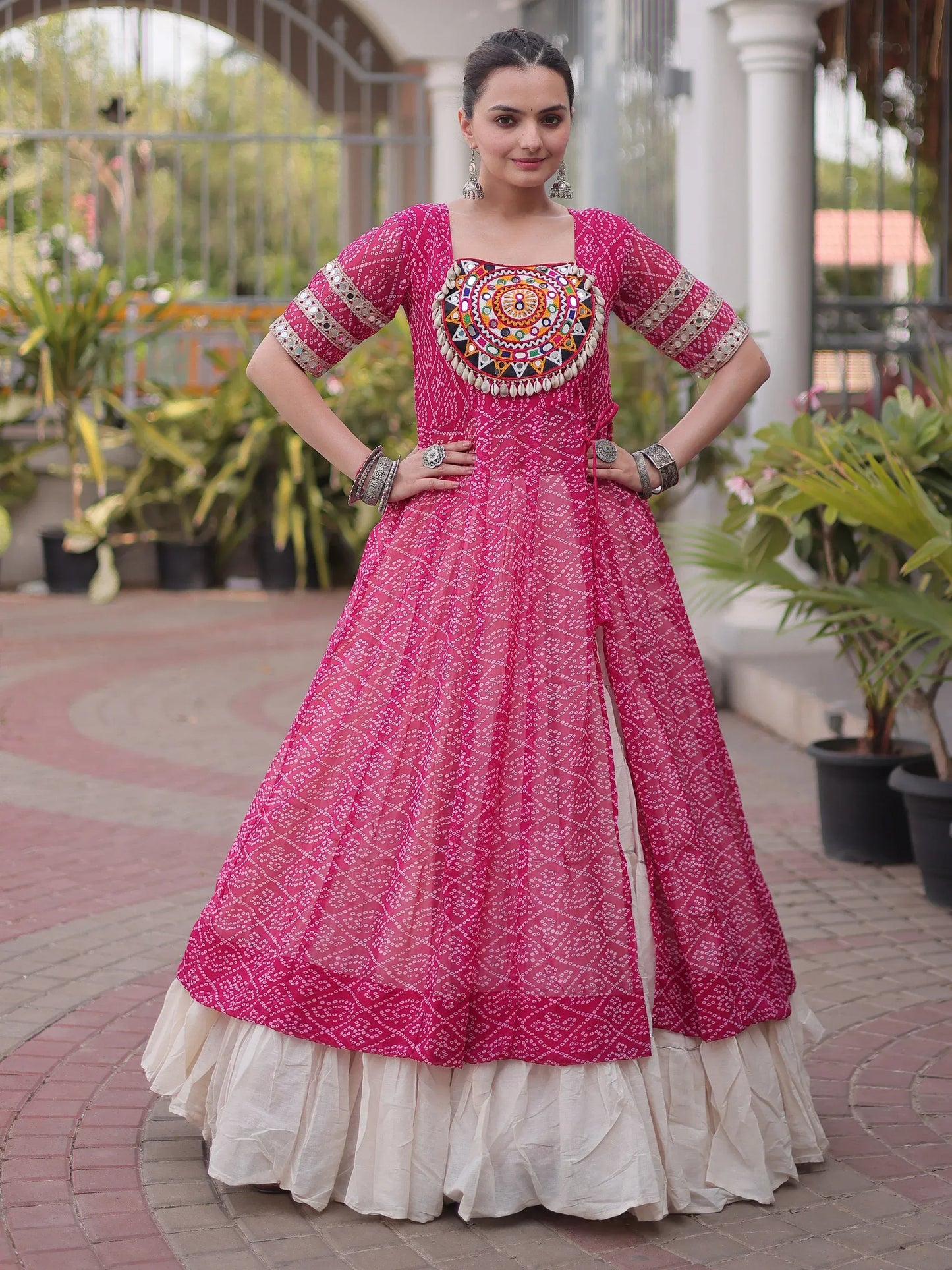 Bandhani Printed Navratri Wear Lehenga With Kurti