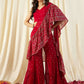 Crop Top with Sharara Saree and frill Dupatta in Ethnic Motifs