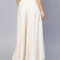 White Ethnic Motif Printed Rayon Flared Women Palazzo With One Pocket