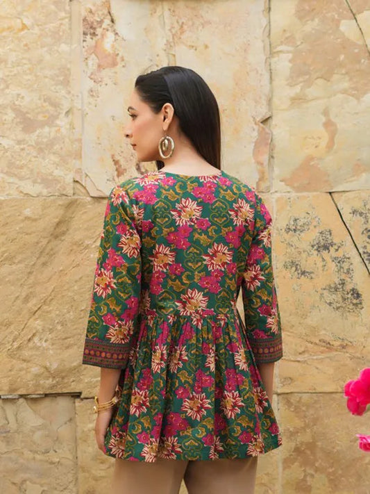 Floral Printed V-Neck, A-Line Tie-Ups Peplum Print Cotton Top
