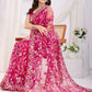 Thread Embroidered Net Party Wear Saree With Blouse - Black, Maroon, Rani Pink