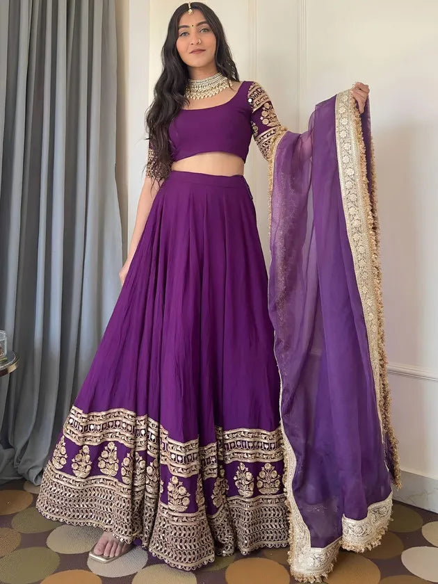 Embroidered Silk Georgette Lehenga & Pure Georgette Blouse With Organza Dupatta