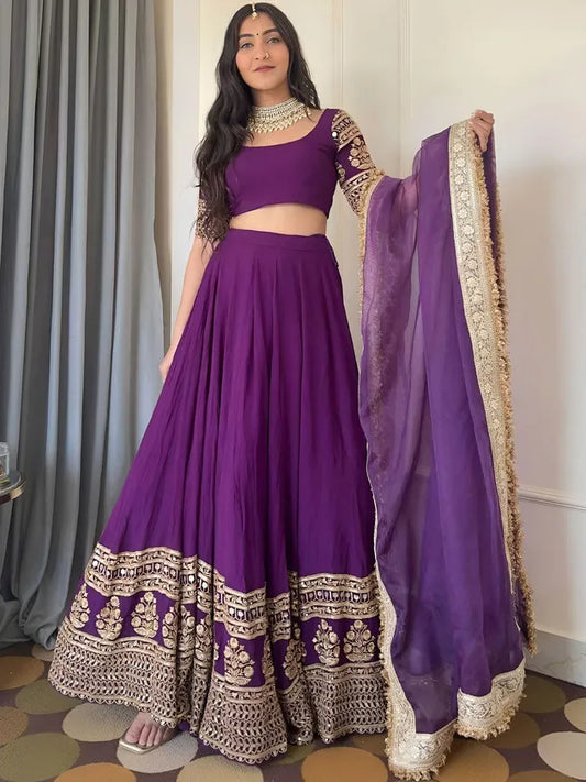 Embroidered Silk Georgette Lehenga & Pure Georgette Blouse With Organza Dupatta
