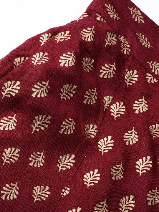 Maroon Ethnic Motif Printed Rayon Flared Women Palazzo With One Pocket