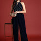Halter Neck Printed Embroidered Culotte Jumpsuit with Belt