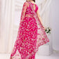 Thread Embroidered Net Party Wear Saree With Blouse - Black, Maroon, Rani Pink