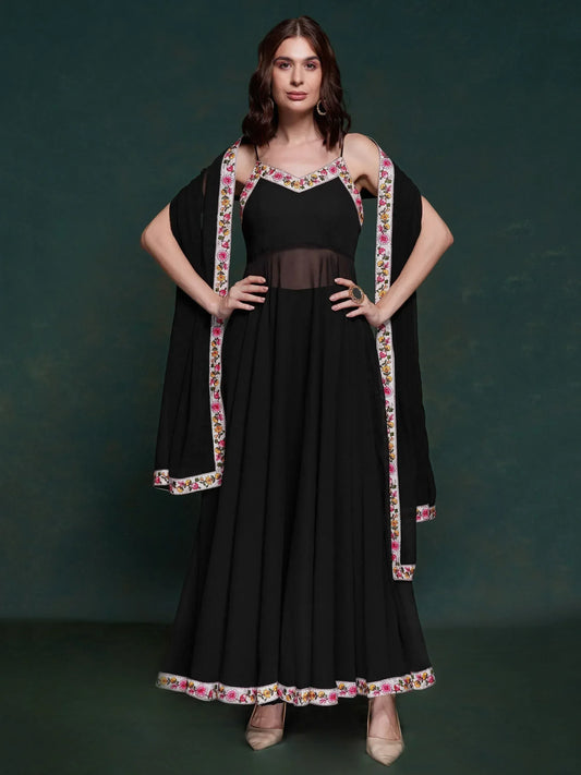 Black Georgette Party Wear Long Suit With Dupatta