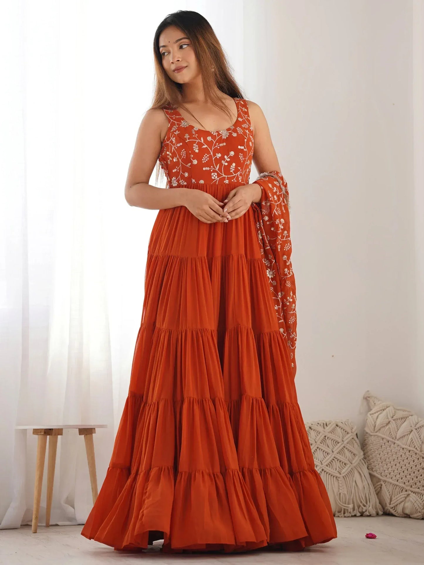 Embroidered Georgette Anarkali Gown With Dupatta