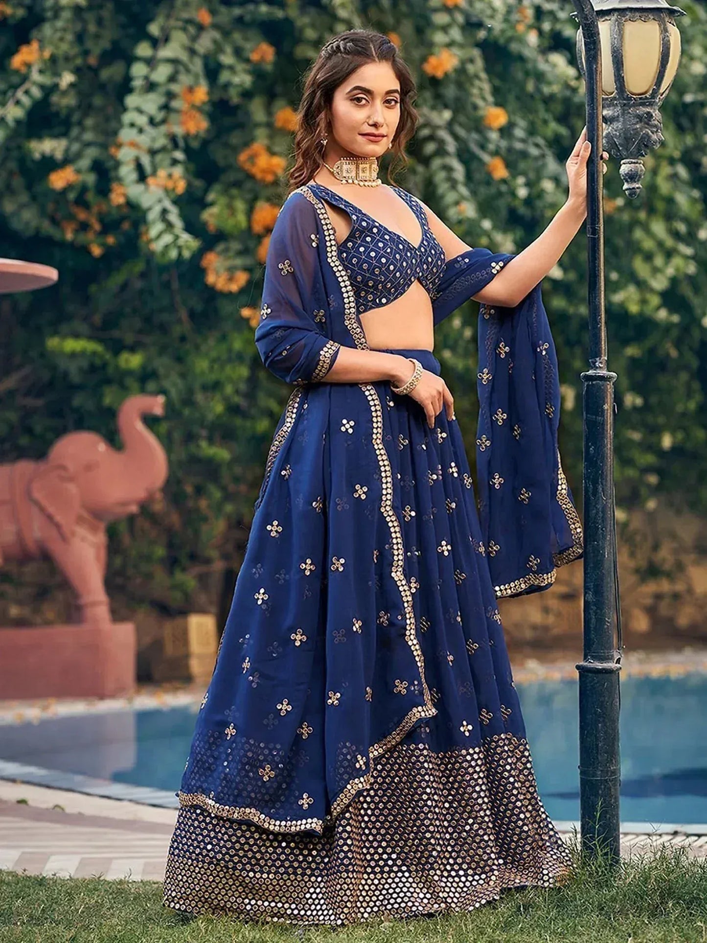 Stunning Georgette Sequins Embroidered Ethnic Event Lehenga Choli