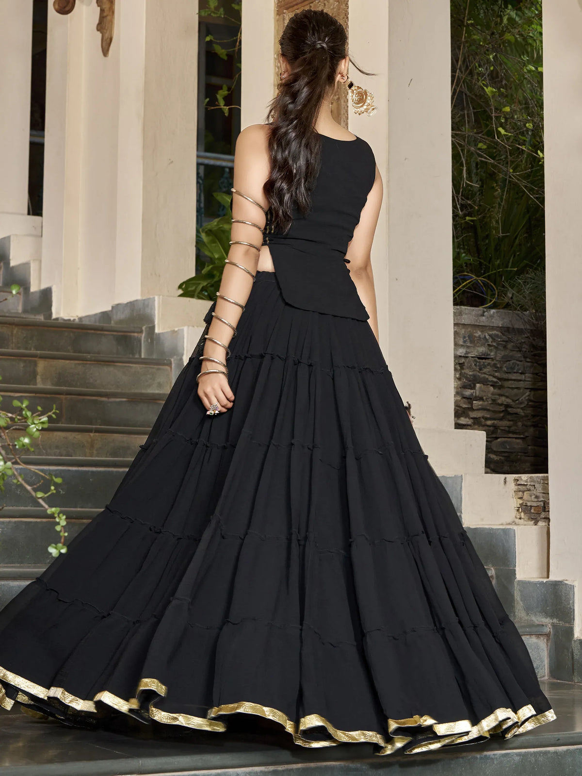 Mirror Work Chiffon Navratri Wear Crop Top Lehenga
