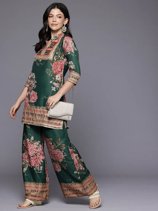 Printed Mandarin Collar Tunic with Palazzos
