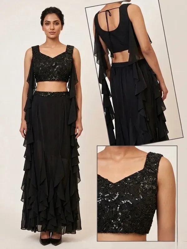 Embellished Indo-Western Women Crop Top Skirt Set