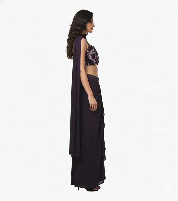 Women Crop Top Skirt Cape Indo Western Set