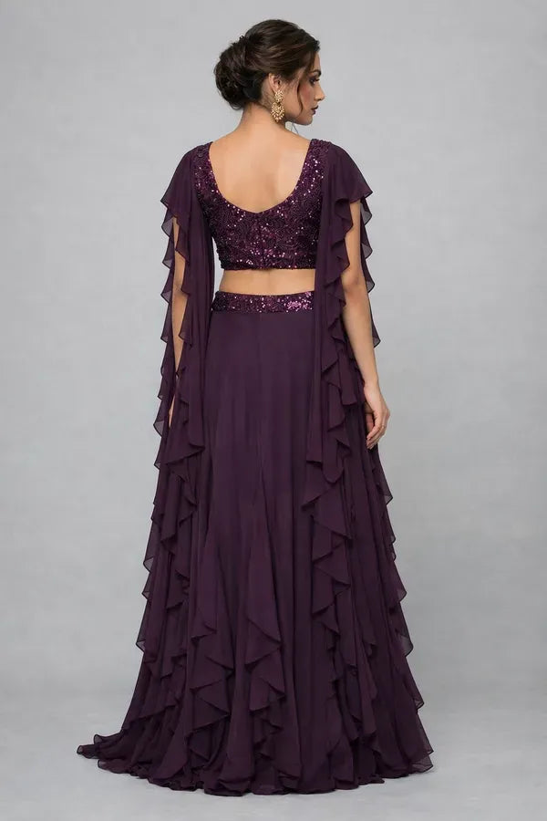 Embellished Indo-Western Women Crop Top Skirt Set