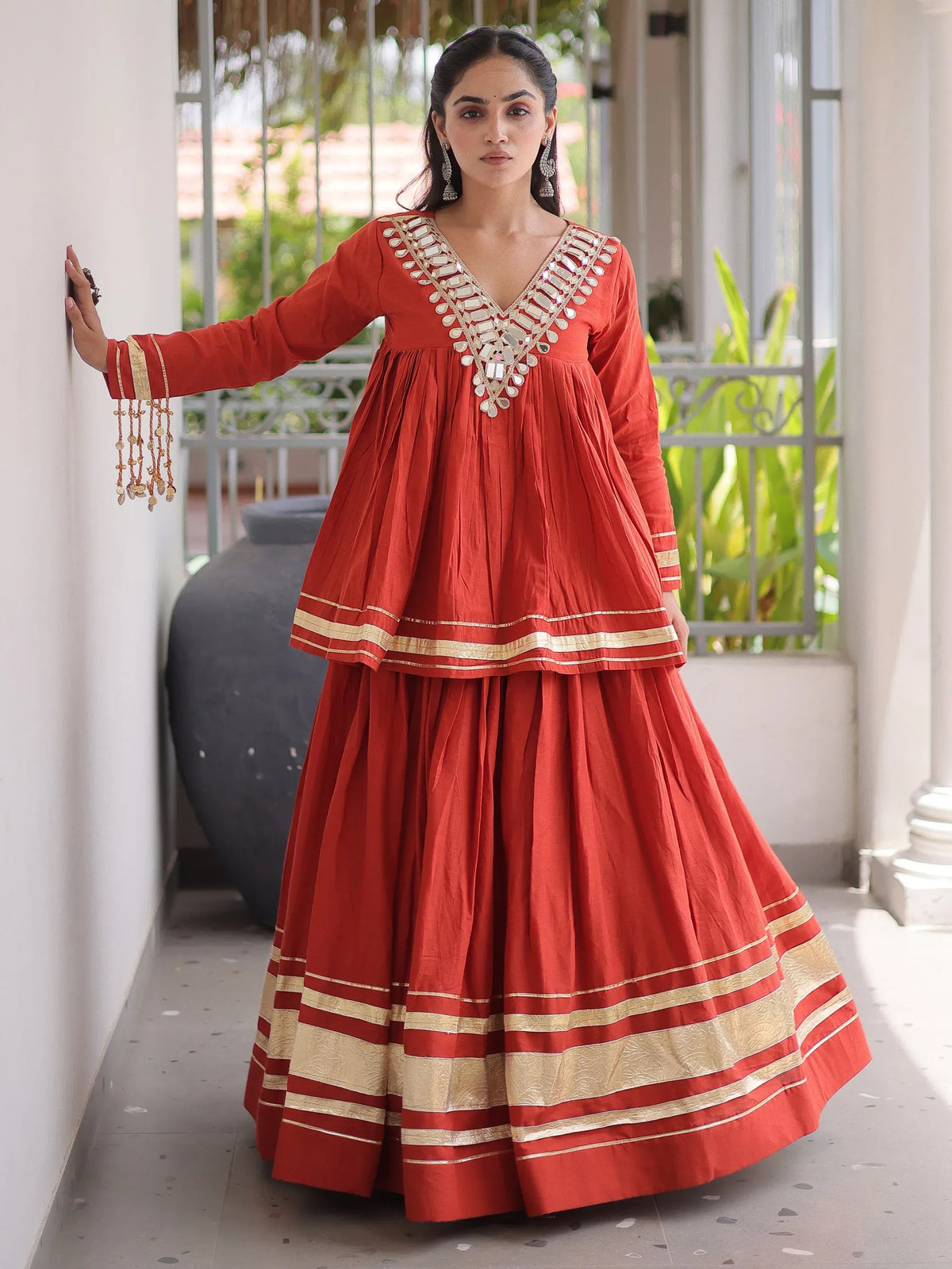 Green Gota-Laced Navratri Wear Lehenga With Peplum Top