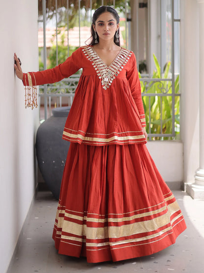 Green Gota-Laced Navratri Wear Lehenga With Peplum Top