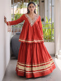 Green Gota-Laced Navratri Wear Lehenga With Peplum Top