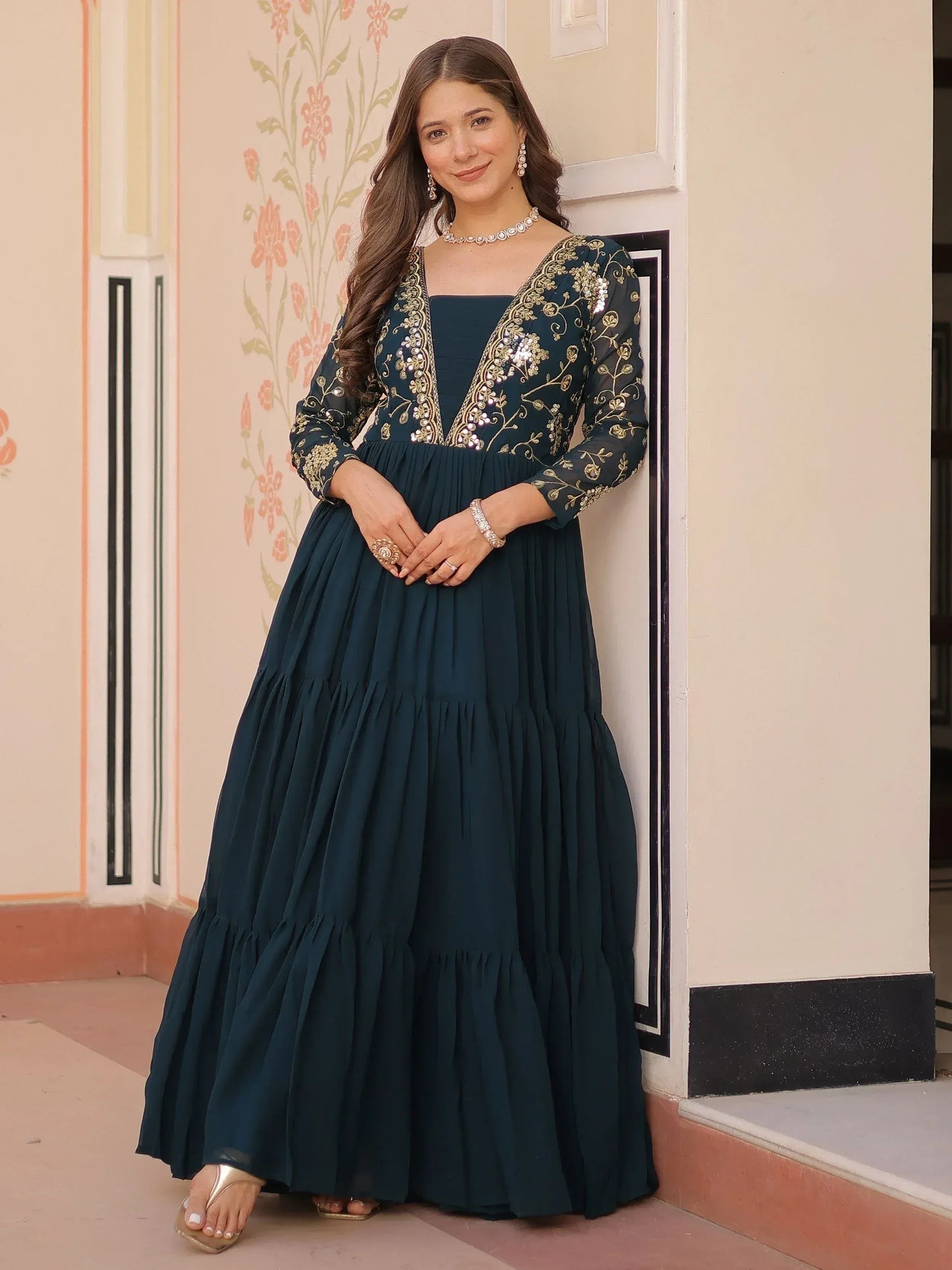 Beautiful Sequins Embroidered Festival Wear Gown