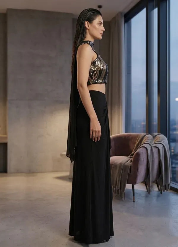 Lycra Black Designer Premium Ensemble Skirt Set Partywear