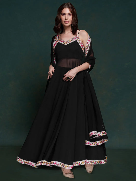 Black Georgette Party Wear Long Suit With Dupatta