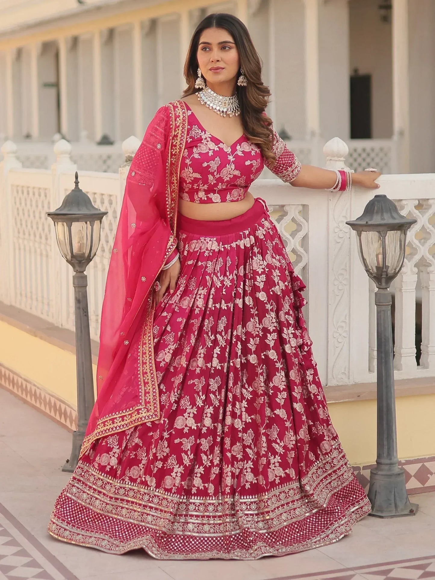 Embroidered Jacquard Reception Ready to Wear Lehenga Choli