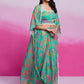 Fabulous Turquoise Georgette Western Wear Crop Top Skirt With Shrug
