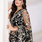 Thread Embroidered Net Party Wear Saree With Blouse - Black, Maroon, Rani Pink
