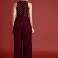 Halter Neck Printed Embroidered Culotte Jumpsuit with Belt