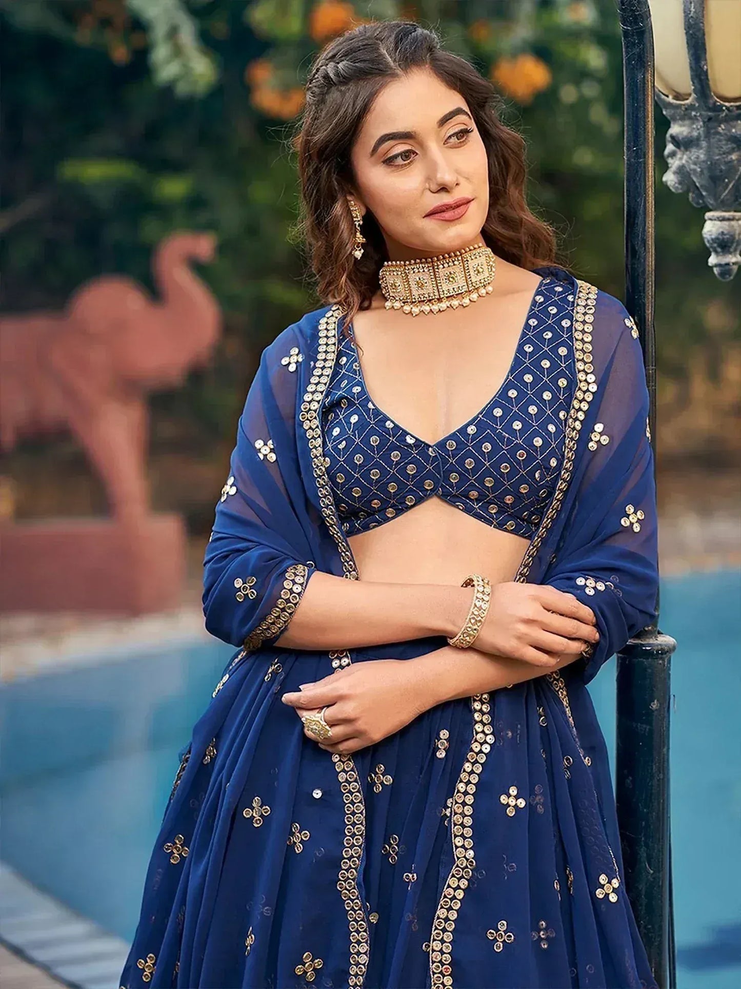 Stunning Georgette Sequins Embroidered Ethnic Event Lehenga Choli
