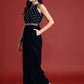 Halter Neck Printed Embroidered Culotte Jumpsuit with Belt