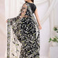 Thread Embroidered Net Party Wear Saree With Blouse - Black, Maroon, Rani Pink