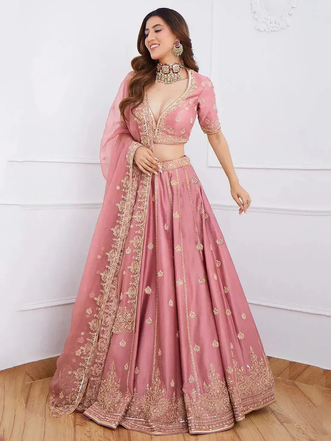 Gorgeous Pink Sequins Art Silk Designer Lehenga Choli With Dupatta