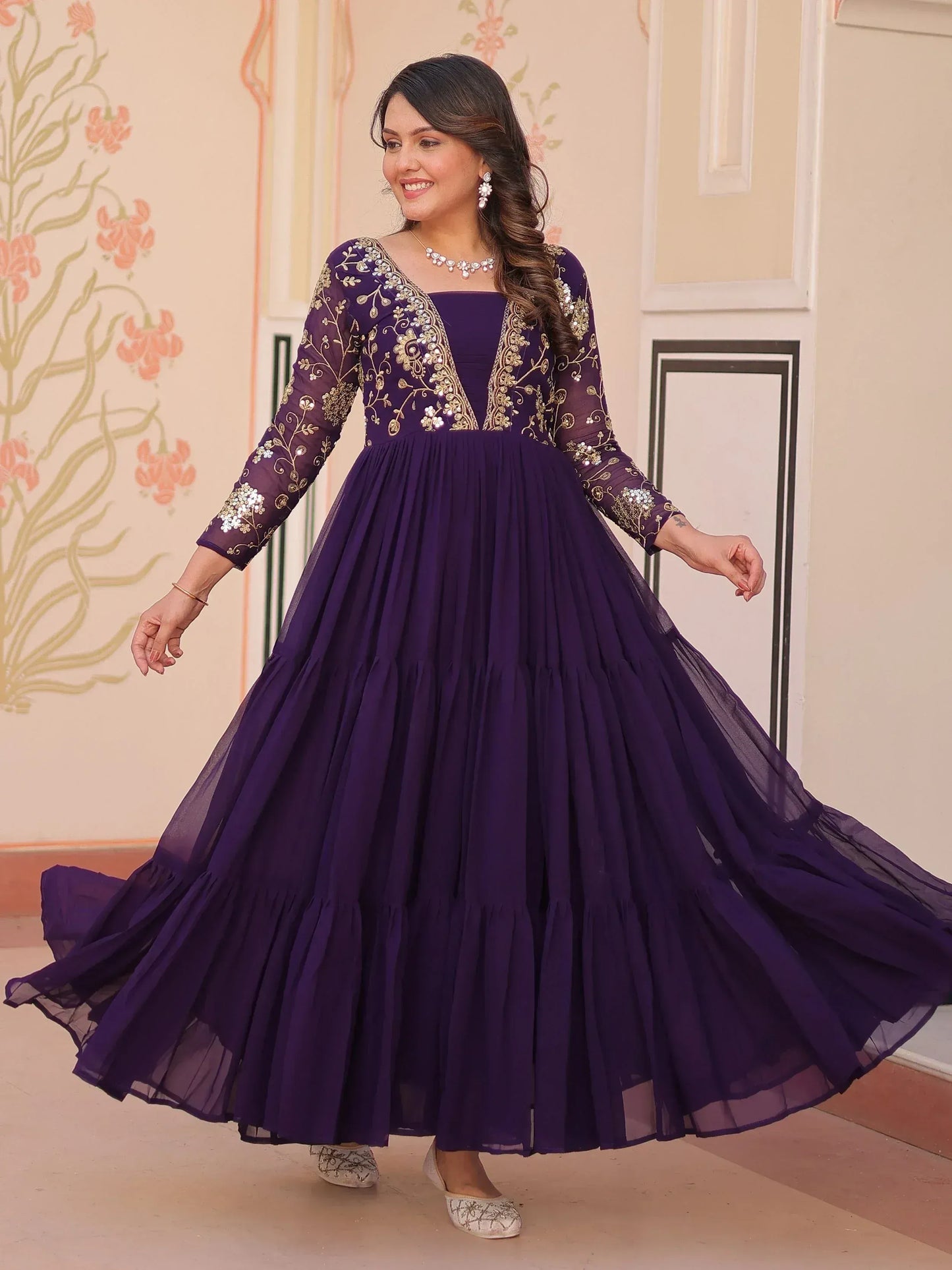 Beautiful Sequins Embroidered Festival Wear Gown