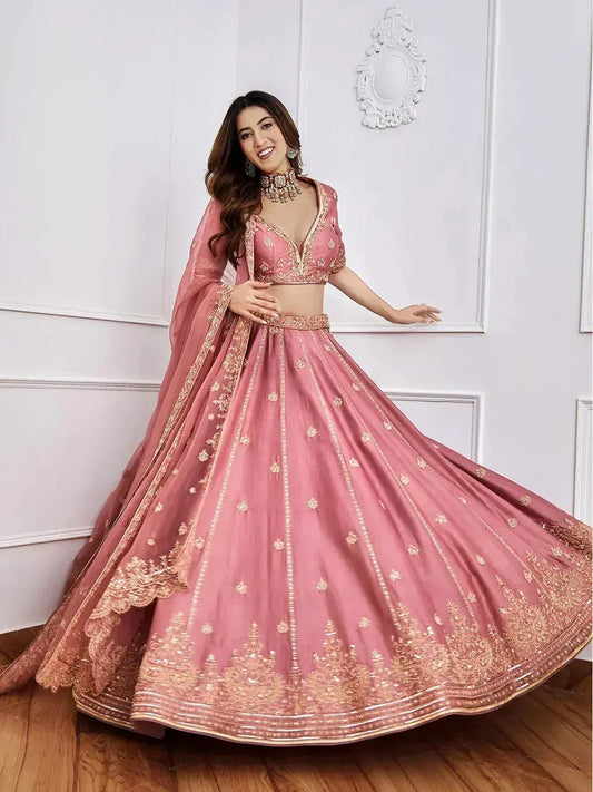 Gorgeous Pink Sequins Art Silk Designer Lehenga Choli With Dupatta