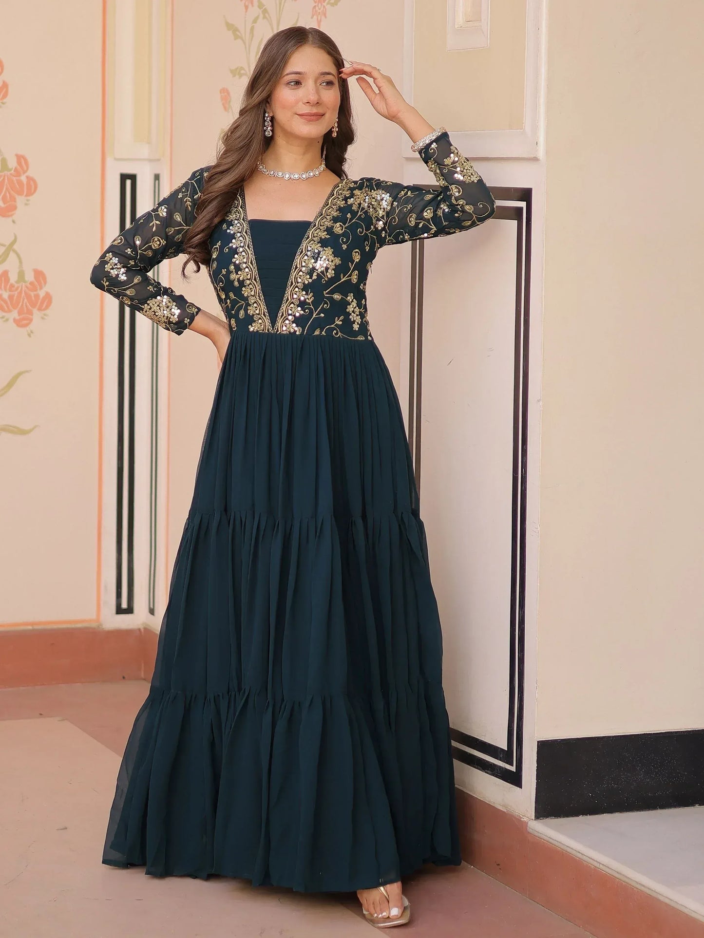 Beautiful Sequins Embroidered Festival Wear Gown