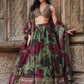 Green Floral Printed Organza Mehndi Wear Lehenga Choli