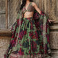 Green Floral Printed Organza Mehndi Wear Lehenga Choli