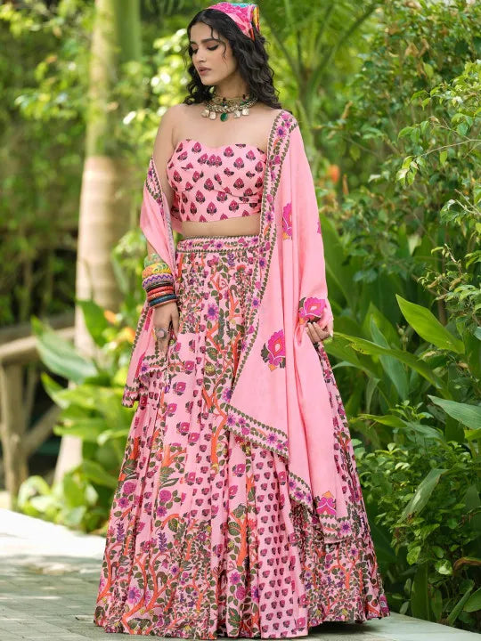 Baby Pink Printed Ready to Wear Lehenga & Blouse With Dupatta