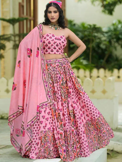 Baby Pink Printed Ready to Wear Lehenga & Blouse With Dupatta