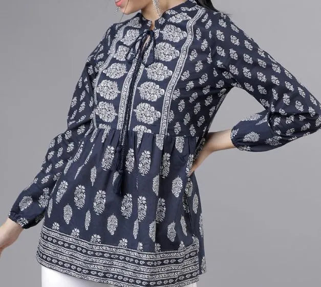 Women Navy Blue & White Printed Tunic