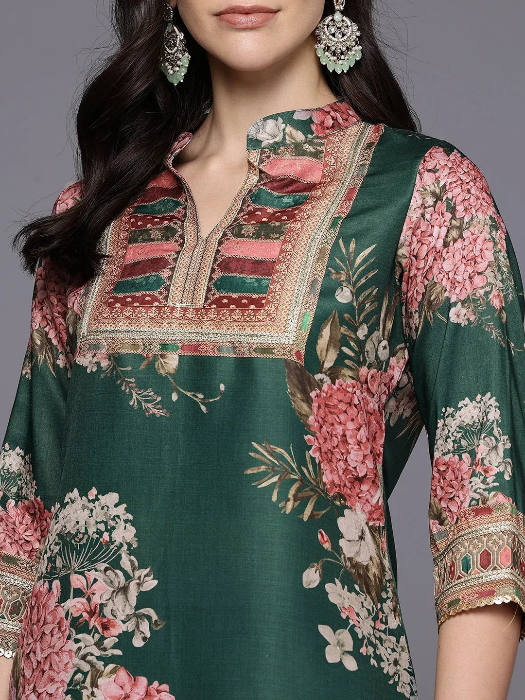 Printed Mandarin Collar Tunic with Palazzos