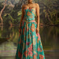 Superb Mint Blue Digital Printed Georgette Designer Lehenga With Corset Choli
