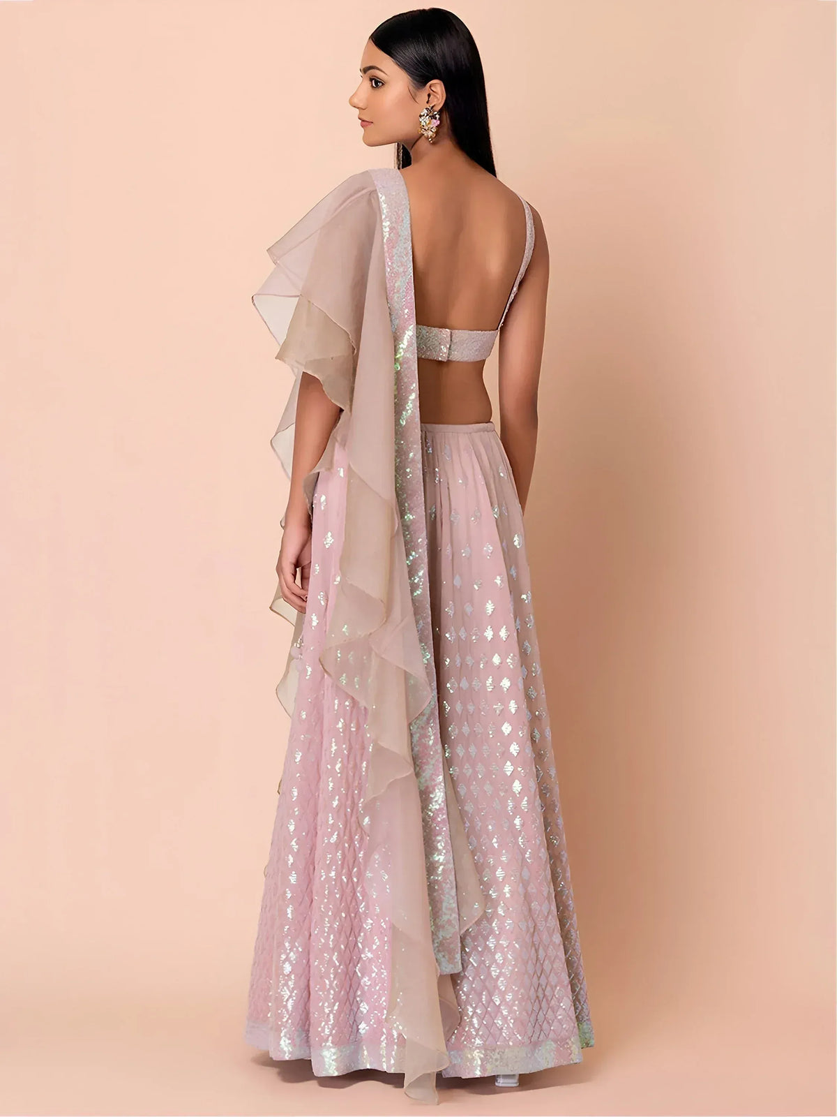 Fabulous Sky-Blue/Pink Embroidered Georgette Reception Wear Lehenga Choli