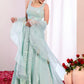 Fabulous Sky-Blue/Pink Embroidered Georgette Reception Wear Lehenga Choli