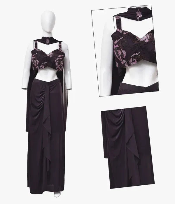 Women Crop Top Skirt Cape Indo Western Set