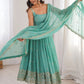 Glorious Sea Green Sequins Georgette Mehendi Wear Anarkali Suit