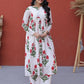 Dazzling Pink Floral Printed Cotton Casual Wear Kurti With Pant